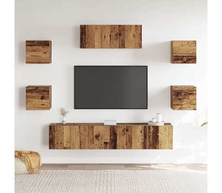 vidaXL 5-delig Tv-meubelset wandmontage oud houtkleurig