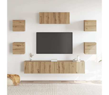 vidaXL Ensemble de meuble TV mural 7 pcs ch&ecirc;ne artisanal