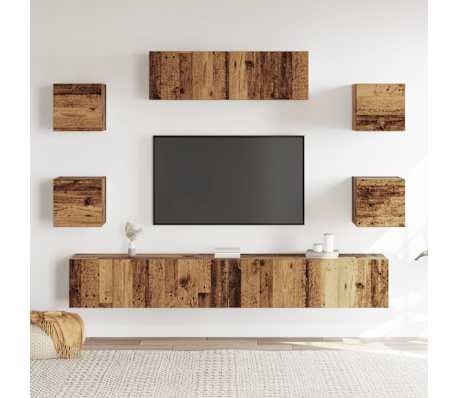 vidaXL Ensemble de meuble TV mural 7 pcs vieux bois bois d'ing&eacute;nierie