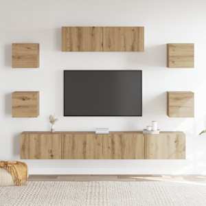 vidaXL TV-skapsett 7 deler veggmontert artisan eik konstruert tre