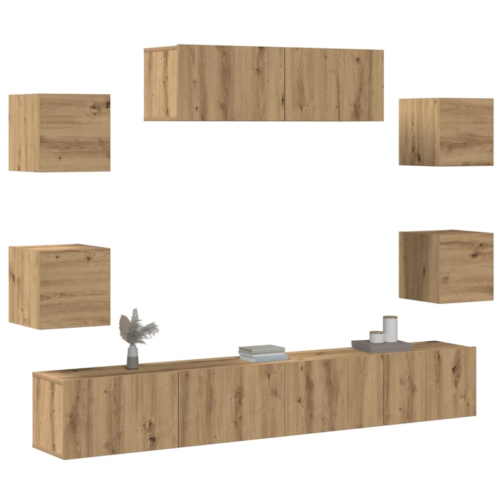 7-tlg. TV-Schrank-Set Wandmontage Artisan-Eiche Holzwerkstoff