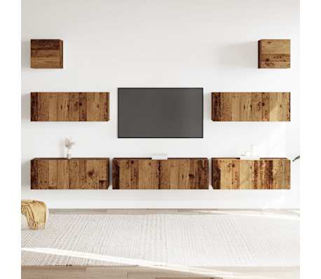 vidaXL Ensemble de meuble TV mural 7 pcs vieux bois bois d'ing&eacute;nierie