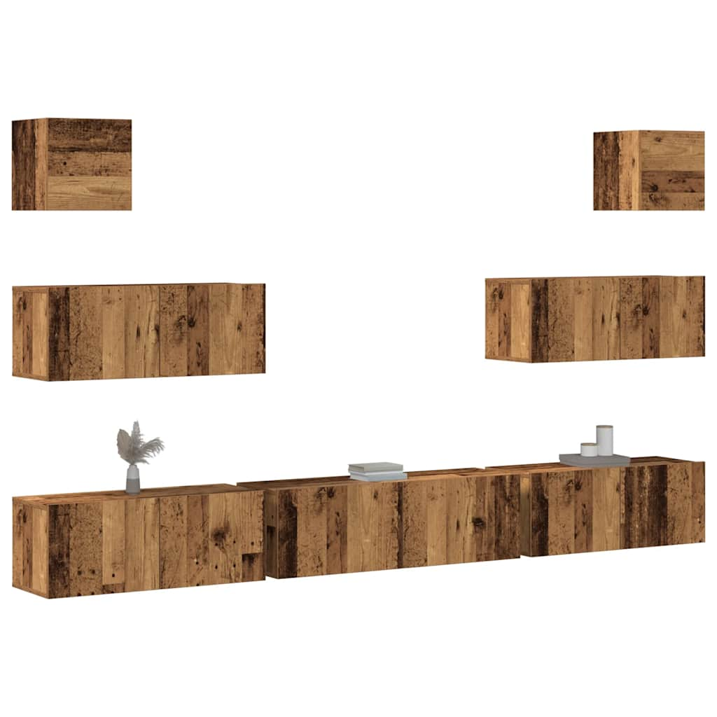 vidaXL 7-tlg. TV-Schrank-Set Wandmontage Altholz-Optik Holzwerkstoff