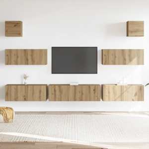 vidaXL 7-delig Tv-meubelset wandmontage bewerkt hout artisanaal eiken
