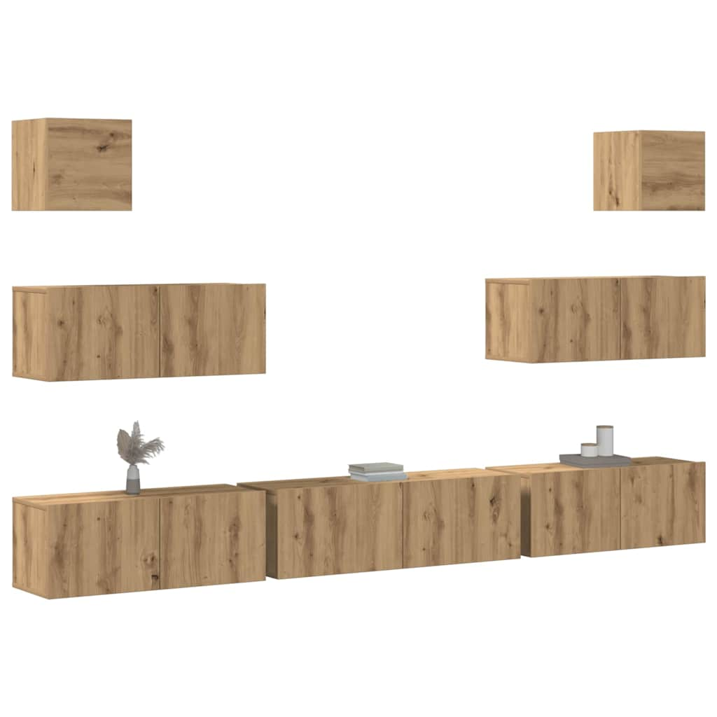 vidaXL 7-tlg. TV-Schrank-Set Wandmontage Artisan-Eiche Holzwerkstoff