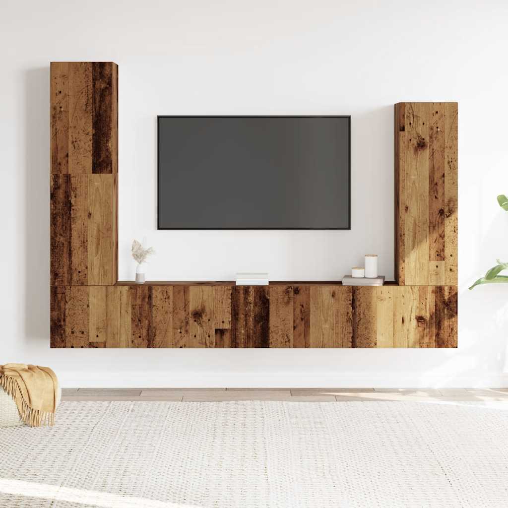 vidaXL 4-delig Tv-meubelset wandmontage bewerkt hout oud houtkleurig