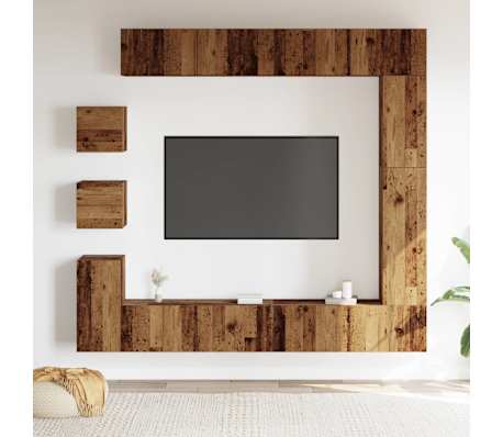 vidaXL Set dulap TV 9 piese montat pe perete lemn vechi lemn prelucrat