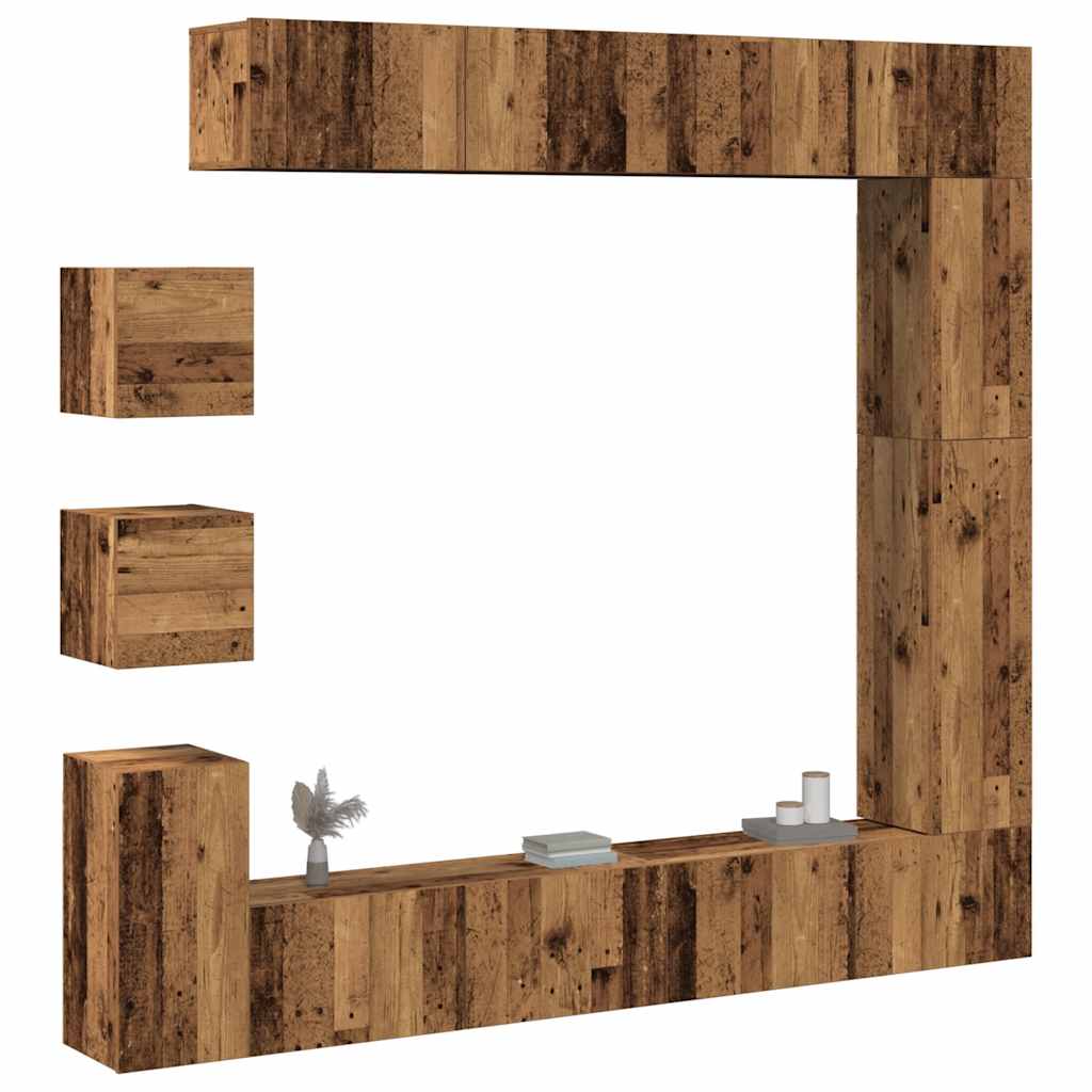 vidaXL 9-tlg. TV-Schrank-Set Wandmontage Altholz-Optik Holzwerkstoff