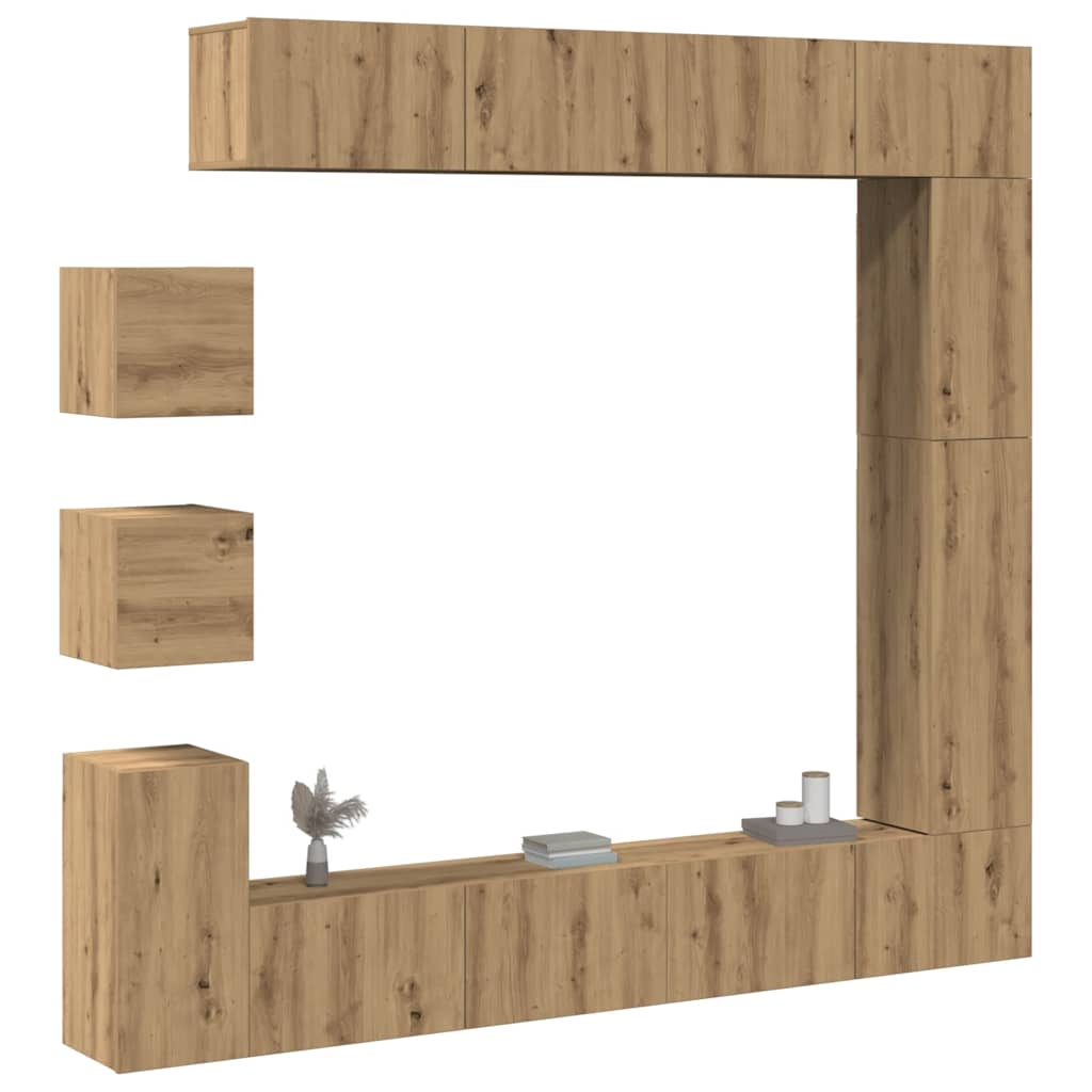 vidaXL 9-tlg. TV-Schrank-Set Wandmontage Artisan-Eiche Holzwerkstoff