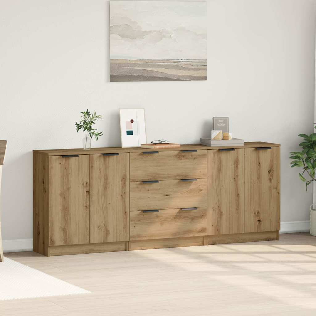 vidaXL Dressoirs 3 st 60x30x70 cm bewerkt hout artisanaal eikenkleurig