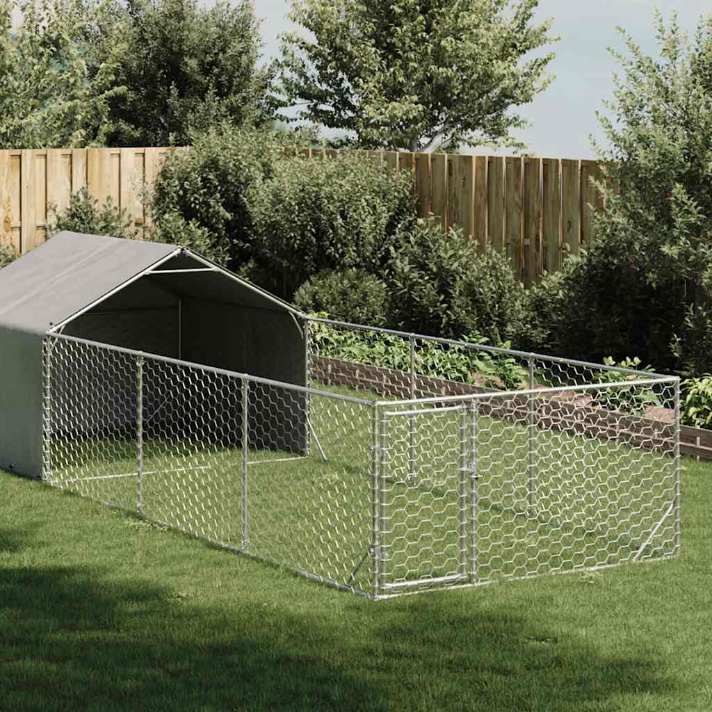 Udendørs hundegård med løbegård 6 × 2 × 1,5 m - galvaniseret stål og PE-overdækning