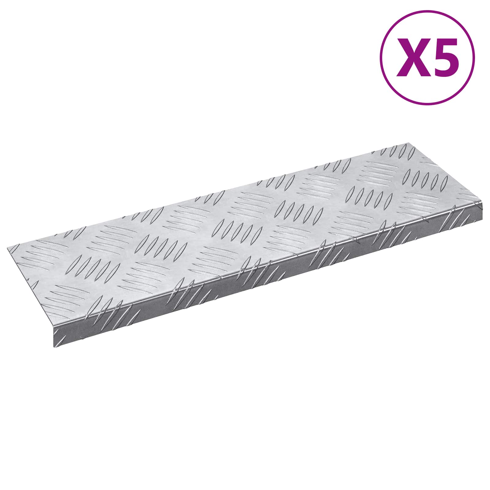 vidaXL Treppe Tritt Rechtwinklig 5 pcs Silber 60 x 18 cm Aluminium