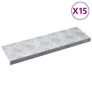 Schodové nášlapy 15 pcs Stříbrná 60 x 18 x 2,5 cm Hliník - obrázek 1