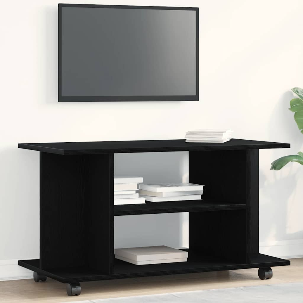 vidaXL TV-Schrank mit Rollen Schwarz Eichen-Optik 80x40x45 cm