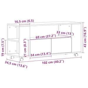TV skříňka s kolečky Černý dub 102x34,5x43cm Dřevěná konstrukce - obrázek 11