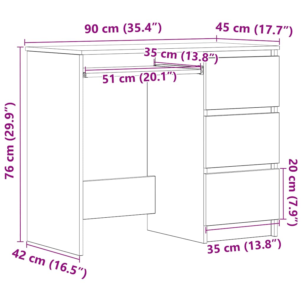 Bureau Sonoma Gris 90x45x76 cm Bois d'Ingénierie Table d'Ordinateur