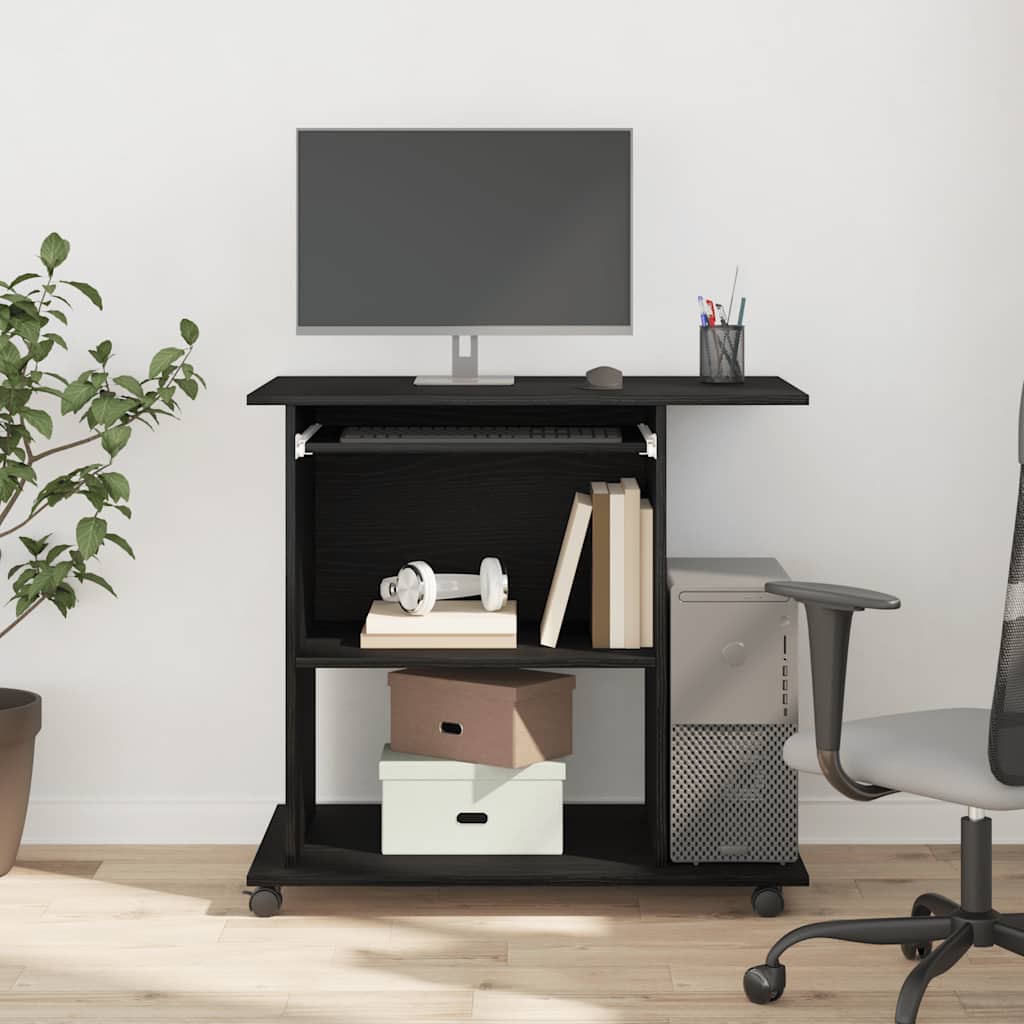 vidaXL Computerbureau Zwart Eiken 80x50x75 cm Bewerkt Hout
