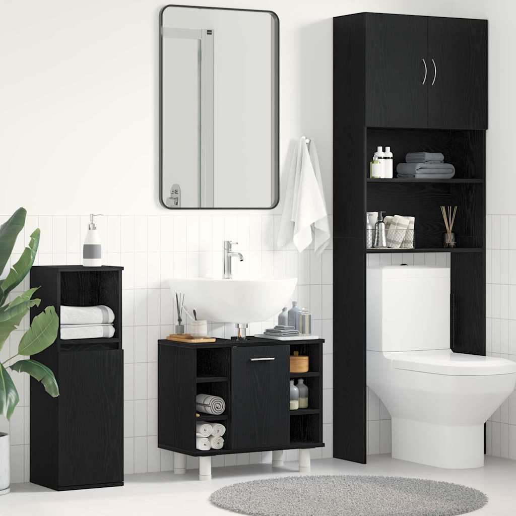 Kylpyhuonekaappi Musta Tammi 60x32x54 cm Tekninen Puu