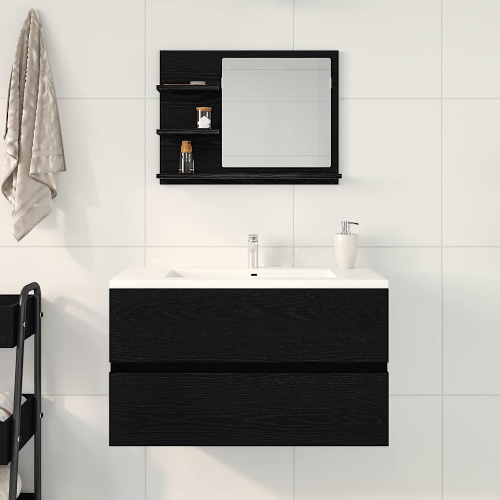 vidaXL Badkamerspiegel 60x10,5x45 cm spaanplaat zwart eikenkleurig afbeelding