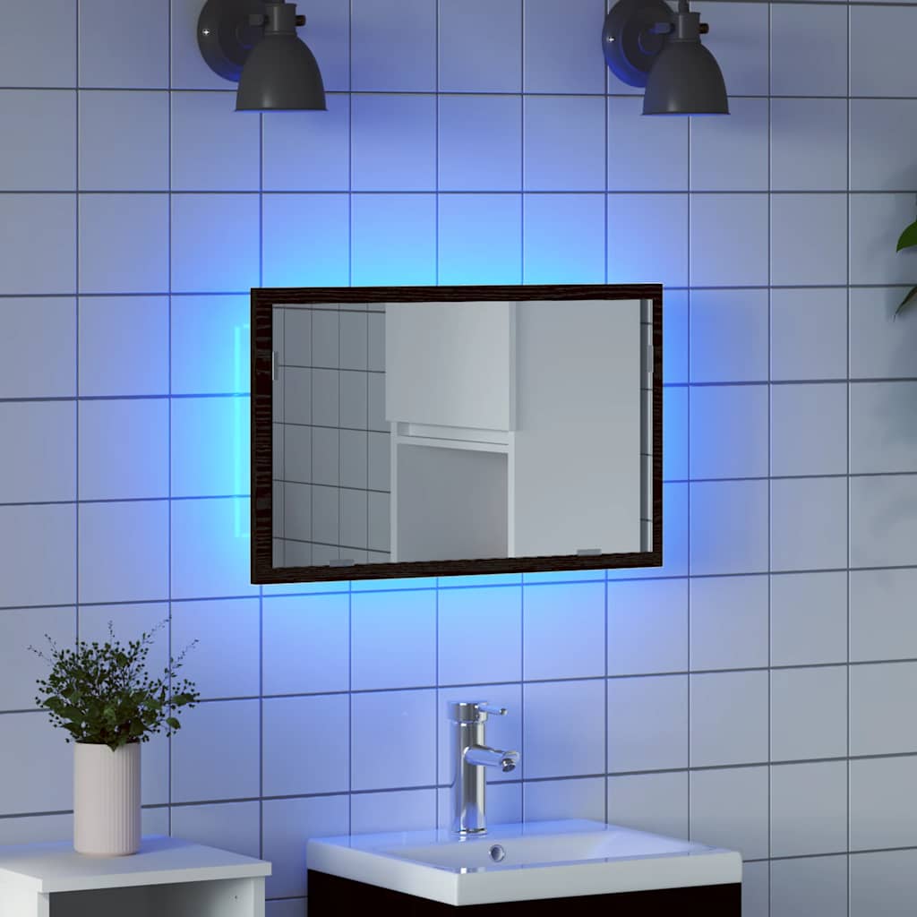 vidaXL Oglindă de baie cu lumini LED, stejar negru, 60x8,5x37 cm