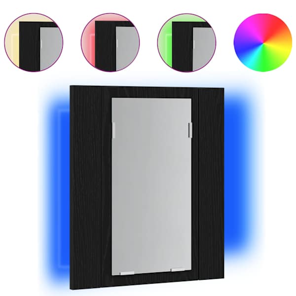 vidaXL LED-valgustusega vannitoa peegelkapp, must tamm, 40 x 12 x 45 cm, t&ouml;&ouml;deldud puit