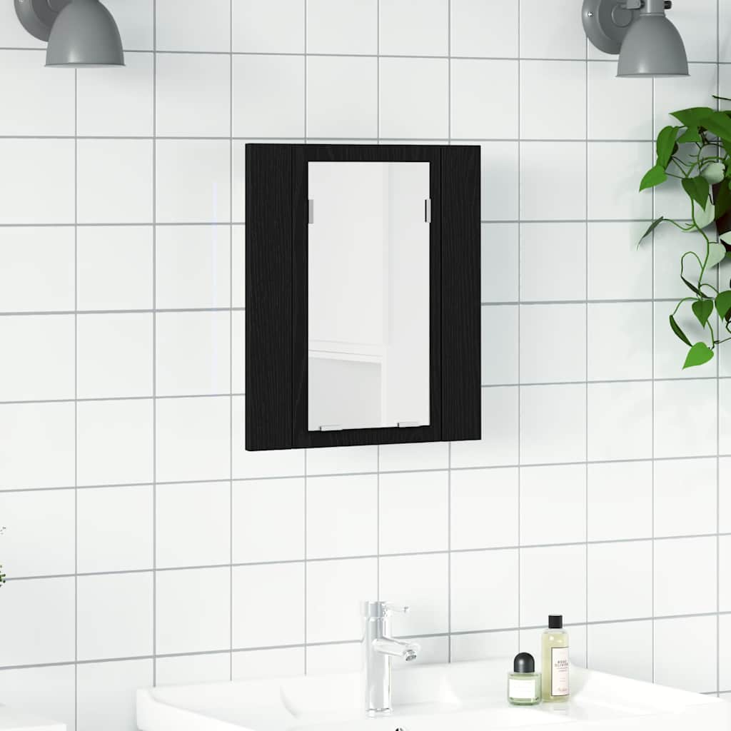 vidaXL LED Badezimmerspiegelschrank Eiche Schwarz 40x12x45 cm Holzwerkstoff