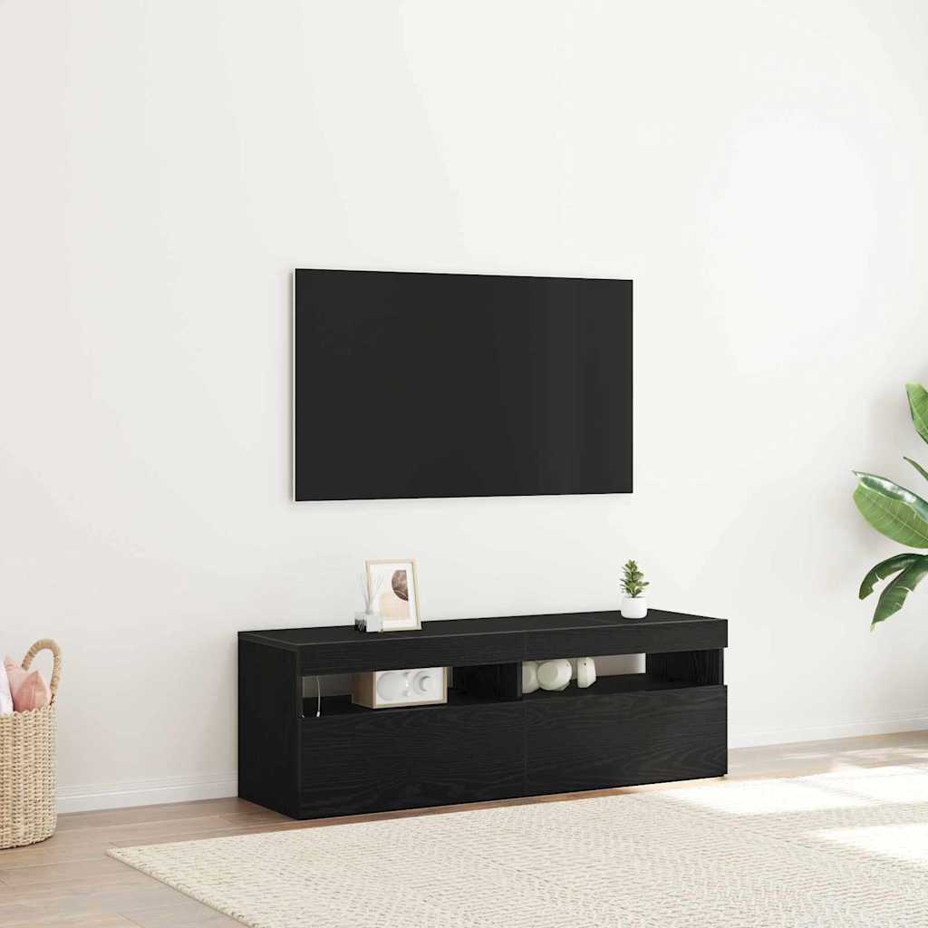 TV Kapp LEDidega Must Puit 120x35x40 cm Tehispuit