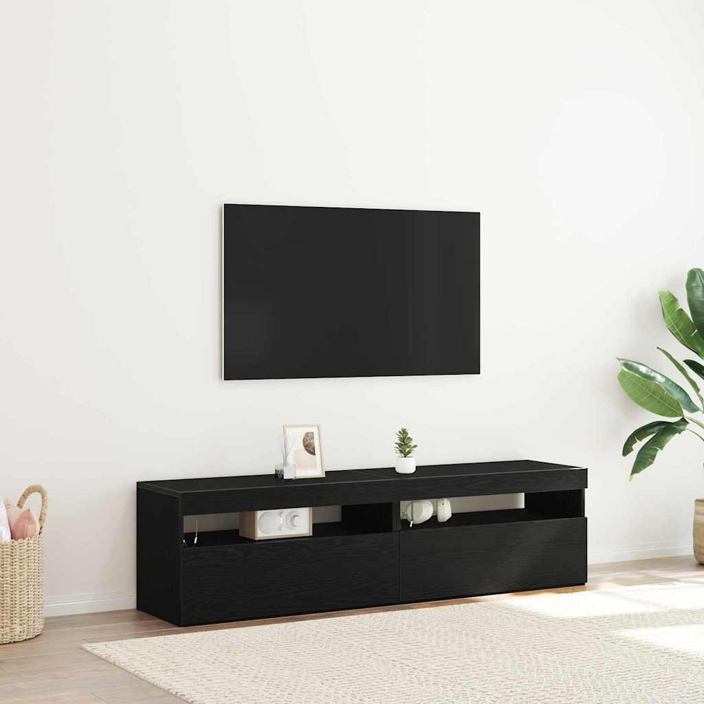 telerialused LED-valgustitega 2 tk Must Puidust 75x35x40 cm Tehispuit
