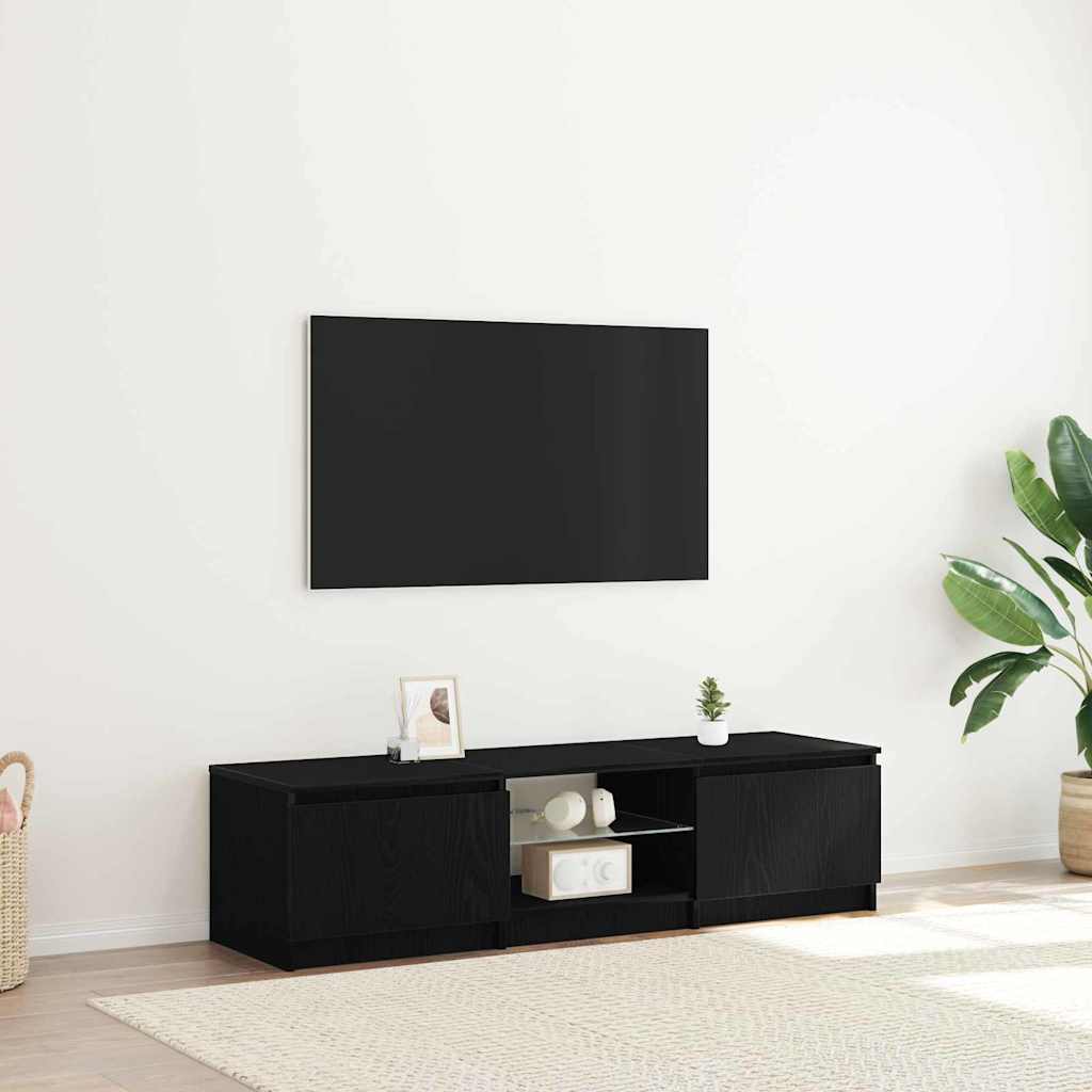 Televízny stolík s LED svetlami, čierny dub, 140x40x35,5 cm, z kvalitného dreva 862563