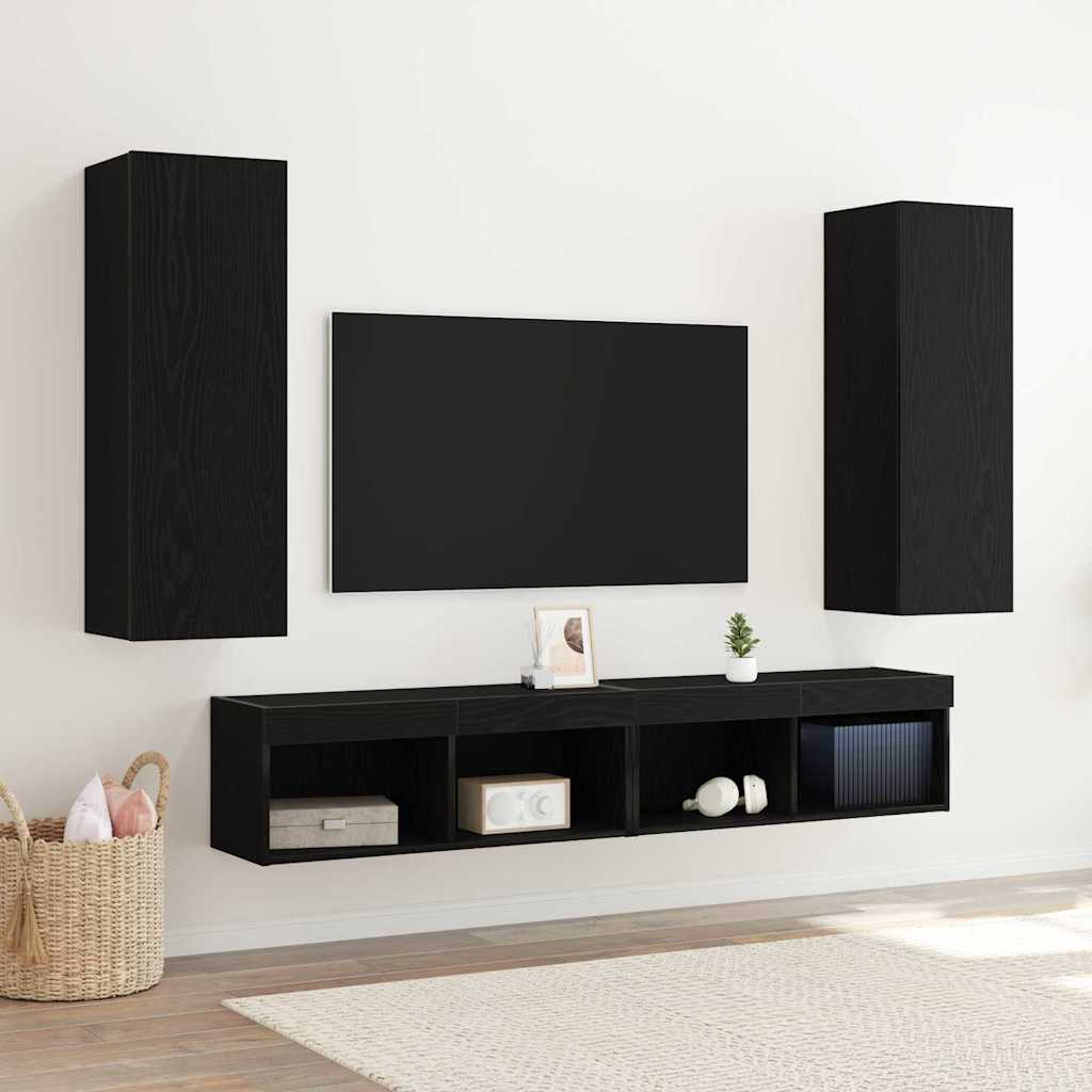 Wandmontierte TV-Schränke (2er Set) - Schwarz Eiche, 30,5 x 30 x 90 cm, aus Holzwerkstoff