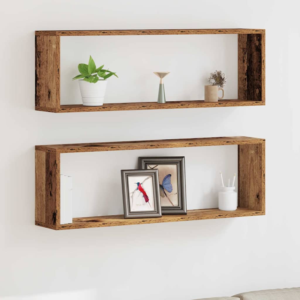 Seinä hyllyt 2 kpl Vanha puu 80x15x26 cm Teknisestä puusta