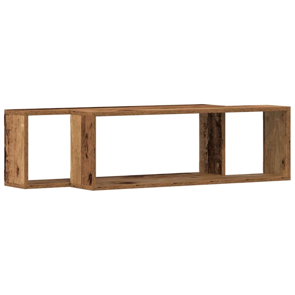 Seinä hyllyt 2 kpl Vanha puu 80x15x26 cm Teknisestä puusta