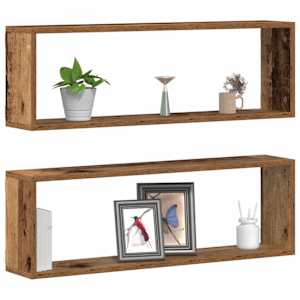 Nástěnné poličky s policí 2 pcs Staré dřevo 80 x 15 x 26 cm - obrázek 3