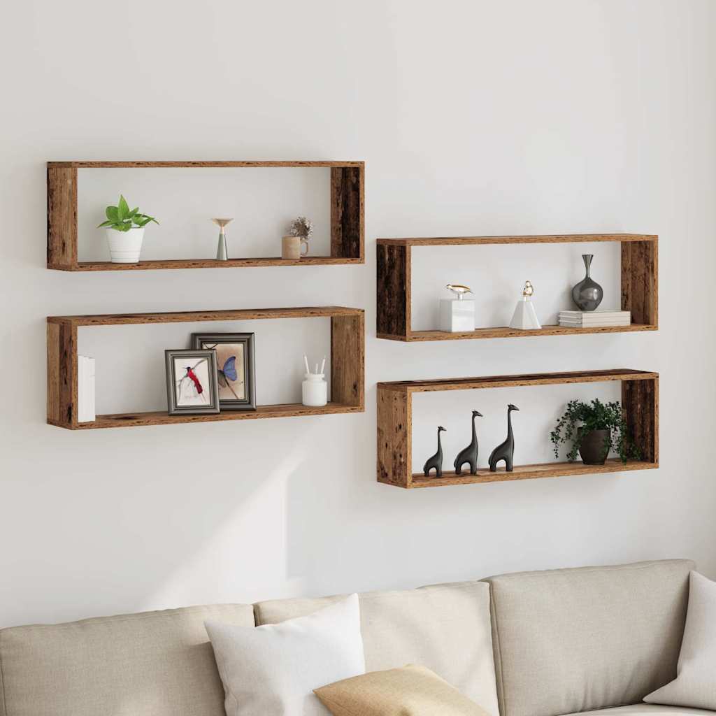 Seinä hyllyt 4 kpl Vanha puu 80x15x26 cm Tekninen puu