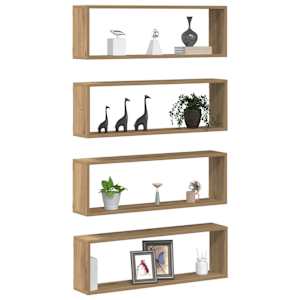 Nástěnné poličky s policí 4 pcs Umělecký dub 80 x 15 x 26 cm - obrázek 3