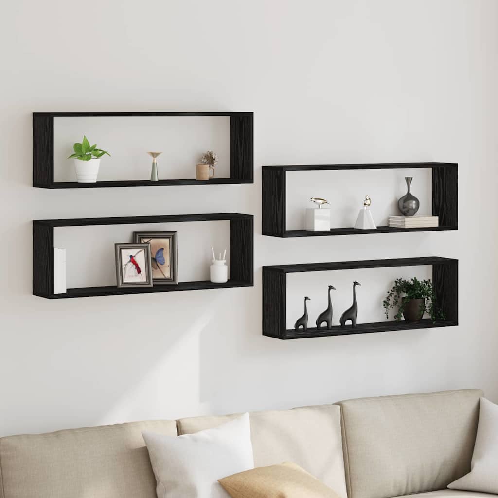 Seinähyllyt 4 kpl Musta Tammi 80x15x26 cm Tekninen puu