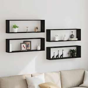 Stenske police s polico 4 pcs Črna Orehovina 80 x 15 x 26 cm