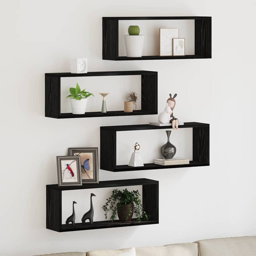 Sada nástenných políc 4 ks - Čierny Dub - 60x15x23 cm - Vyrobené z inžinierskeho dreva 862646