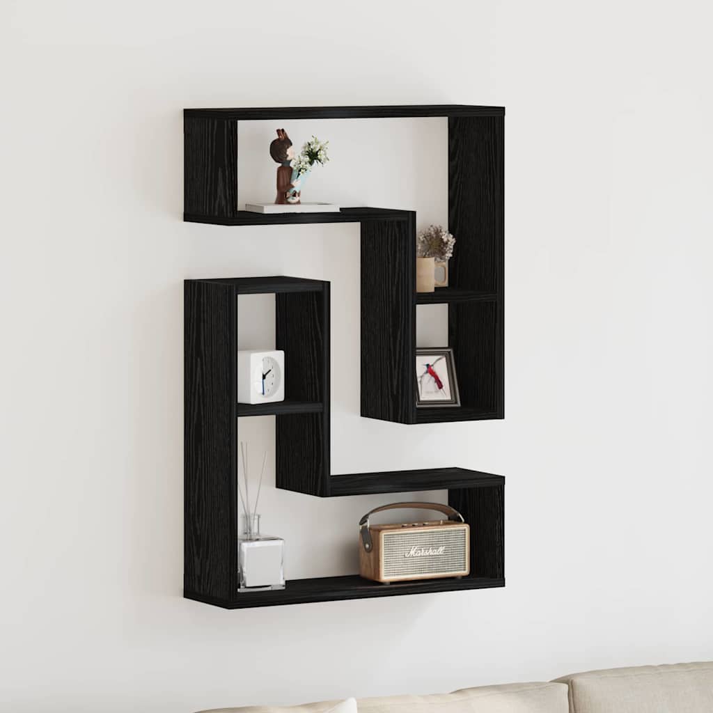 Seinähyllyt 2 kpl, Musta Tammi 50x15x85 cm, Teknistä Puu