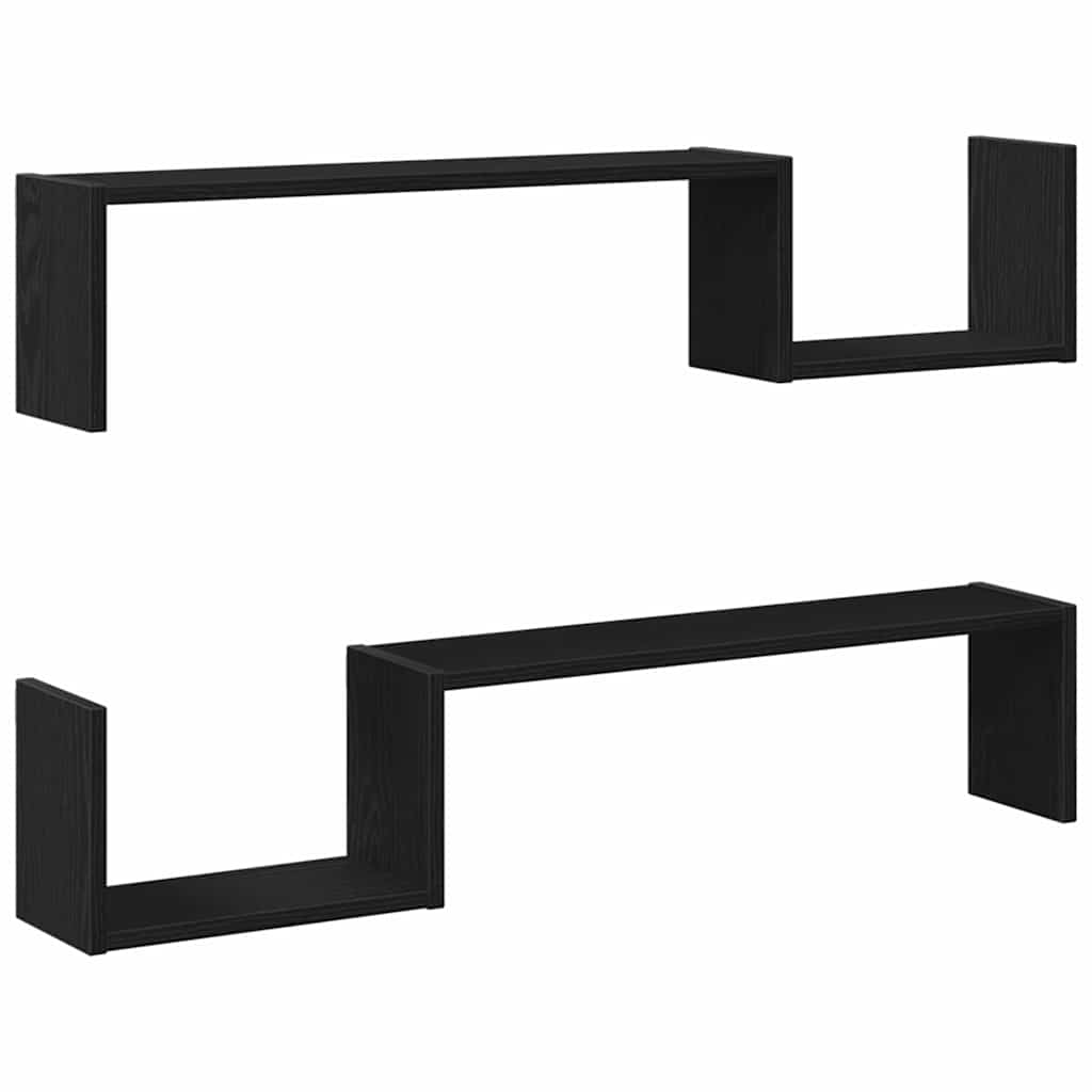 Seinäkiinnitettävä Hylly 2 kpl Musta Tammi 100x15x70 cm Tekninen Puu