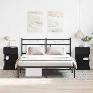 Nočna omarica s predalom 2 pcs Črna Orehovina 40 x 35 x 65 cm