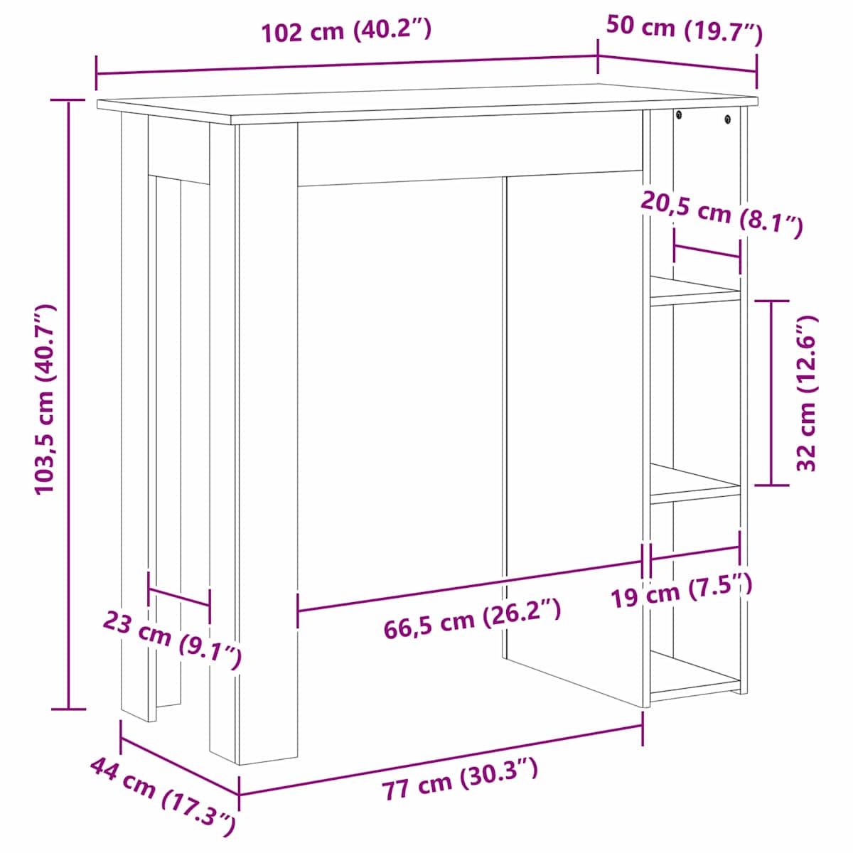 Barbord 102 x 50 x 103,5 cm Konstrueret træ - Billede 10