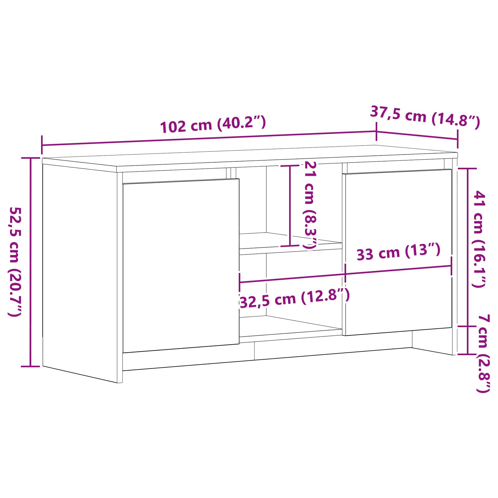 Televizní skříň Černý dub 102 x 37,5 x 52,5 cm kompozitní dřevo - obrázek 12