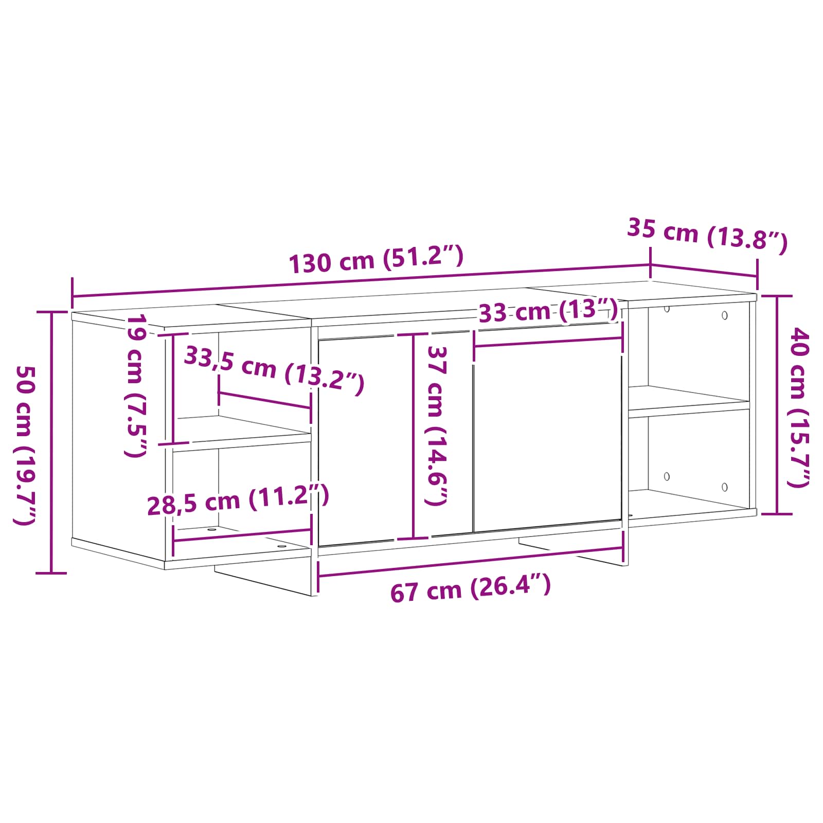 Televizní skříň 130 x 35 x 50 cm Černý dub Kompozitní dřevo - obrázek 12