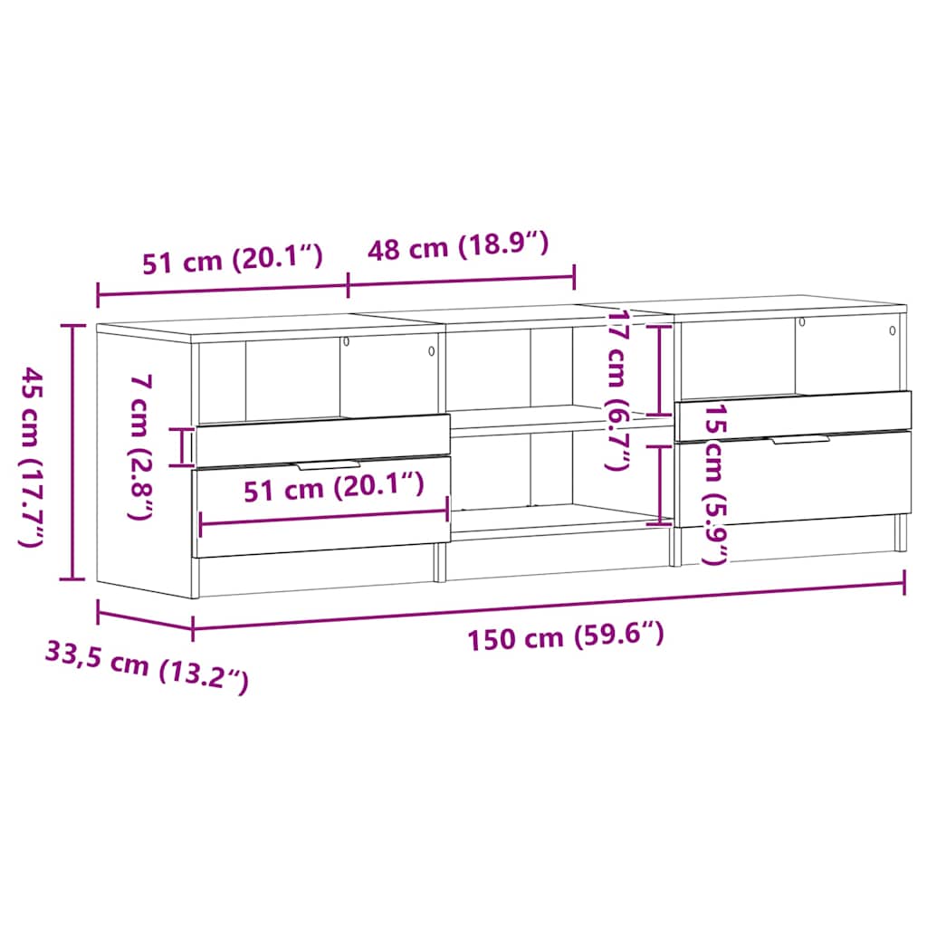 TV Cabinet Engineered Wood Entertainment Centre Furniture Multi Colours vidaXL - Picture 19 of 95