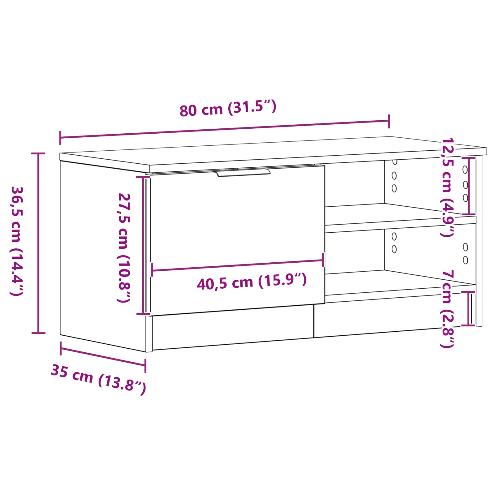 Televizní skříň 2 pcs Černý dub 80 x 35 x 36,5 cm - obrázek 14
