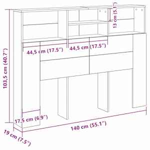 Čelo postele se skříňkou s policí Černý dub 140 x 19 x 103,5 cm - obrázek 11