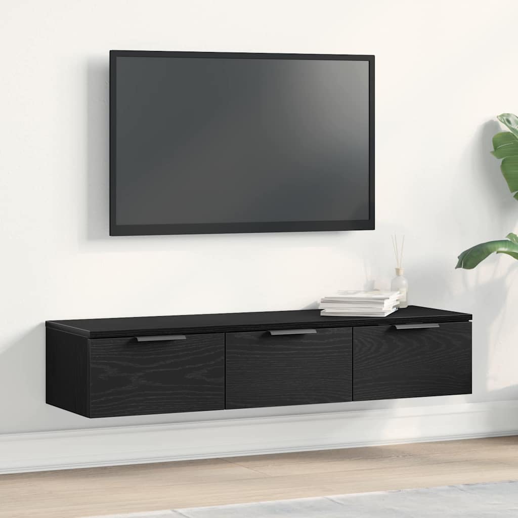 Čierny dubový nástenný kabinet 102x30x20 cm vyrobený z kompozitného dreva 862777