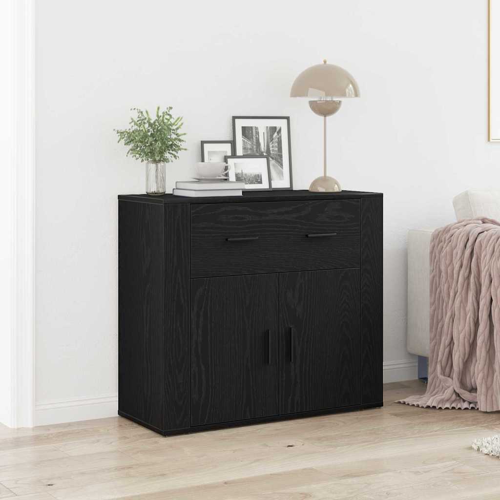 Skænk Sort Eg 80x33x70 cm Konstrueret Træ