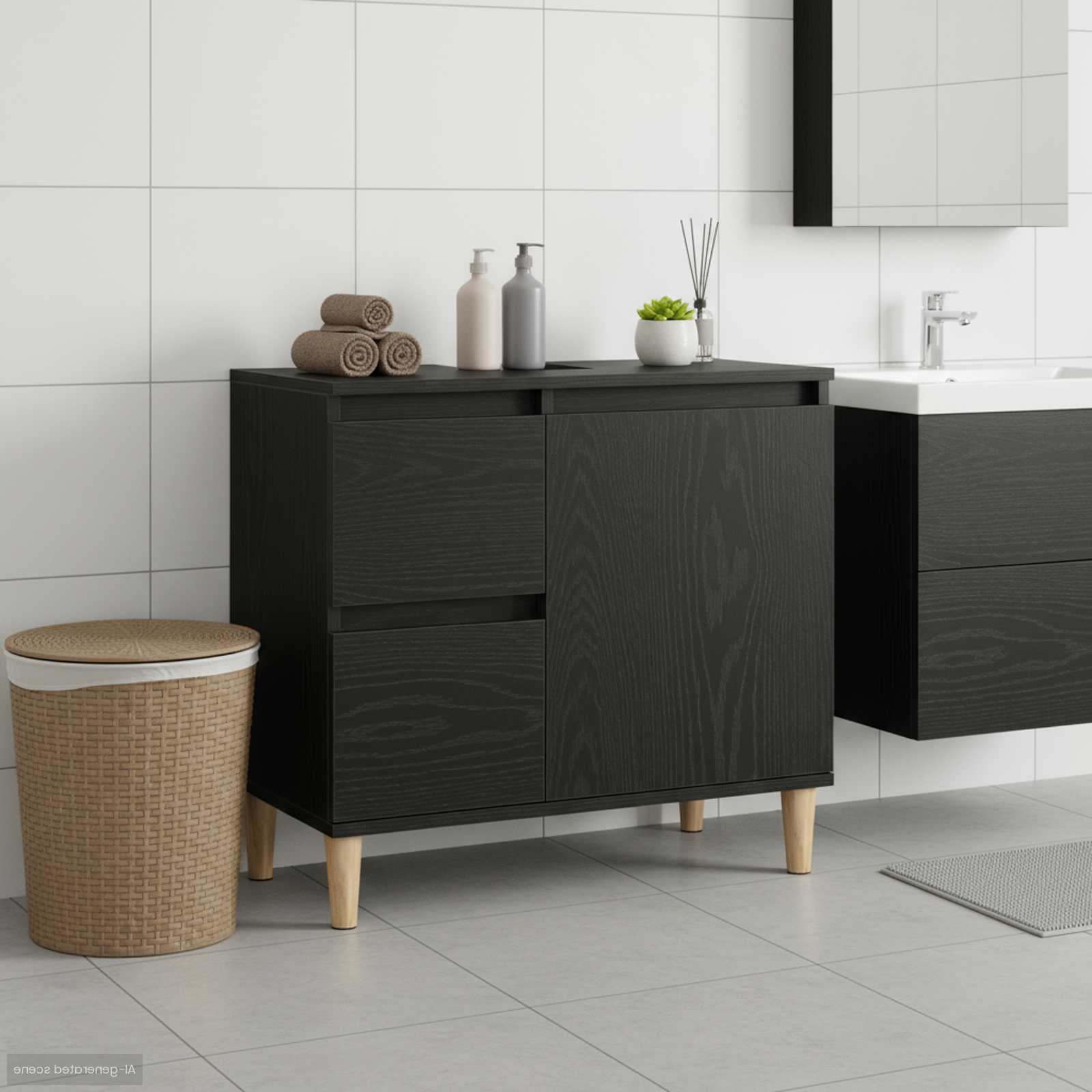 vidaXL Badrumsskåp Svart Ek 65 x 33 x 60 cm Konstruerat trä